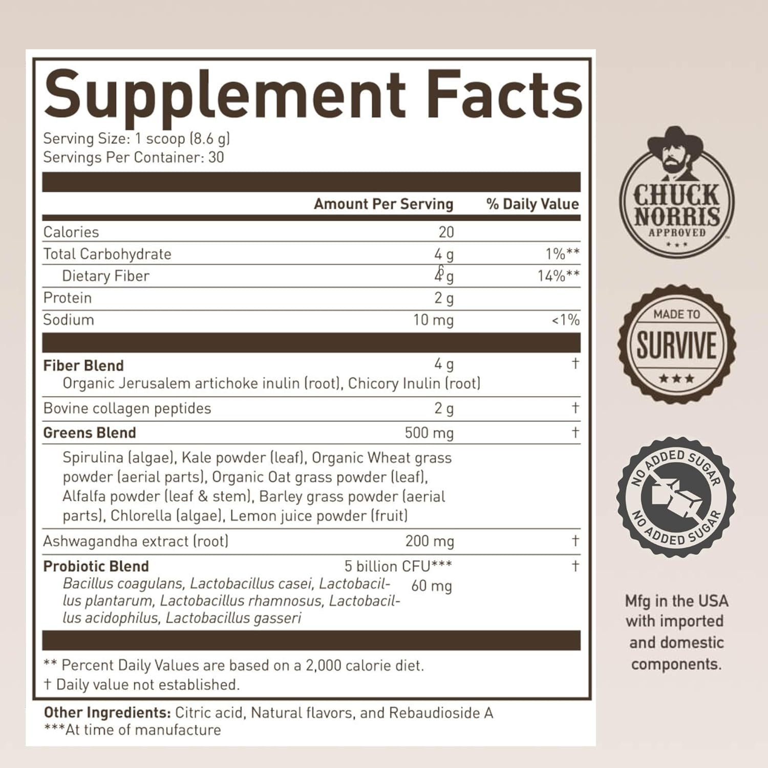 Morning Kick, Zero Sugar Greens Superfood Powder Supplement with Ashwaganda-30 Servings (Strawberry Lemonade) by Chuck Norris